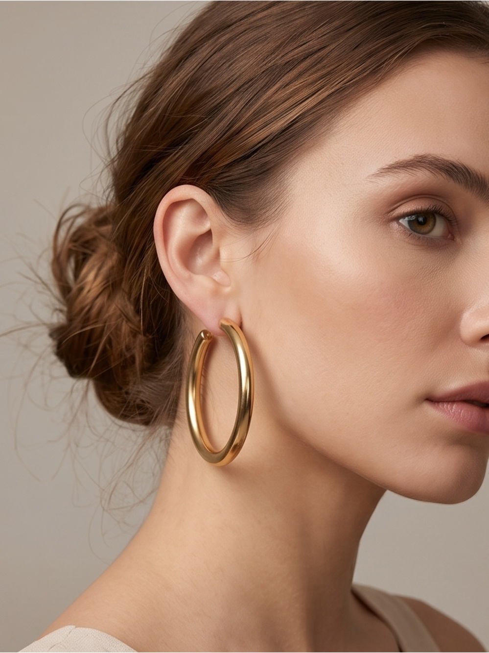 Gold Hoop Earrings - Classic Women Jewelry 1.6 diameter